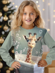 Giraffe Graphic Crew Neck Long Sleeve T shirt For Girls Spring Fall Gift