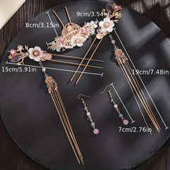 Chinese Bridal Wedding Accessories Set Floral U shaped Hairpin Earrings Set