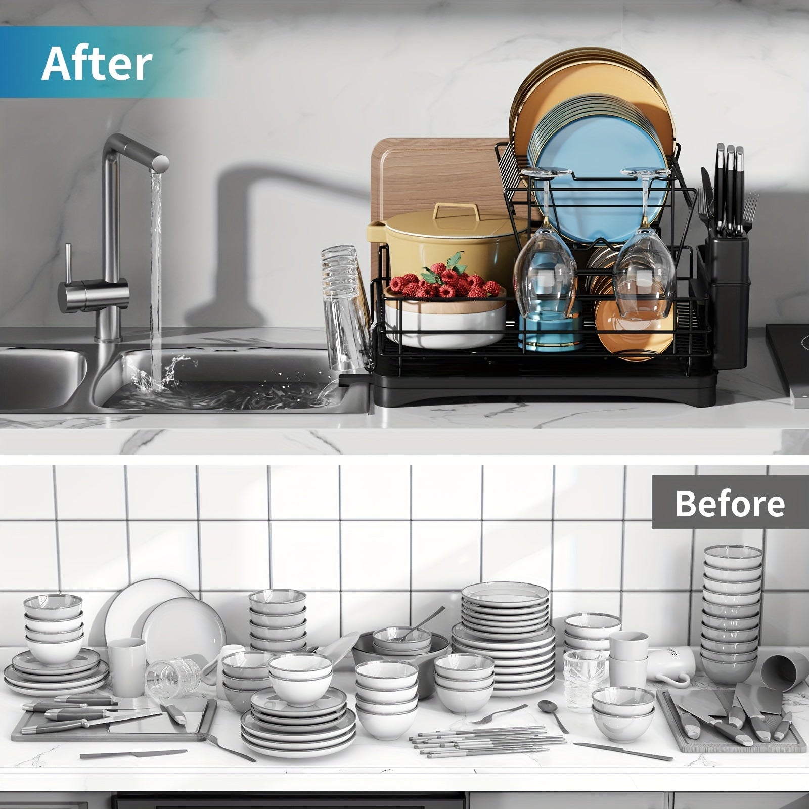 Over-The-Sink 2-Tier Dish Drying Rack Set