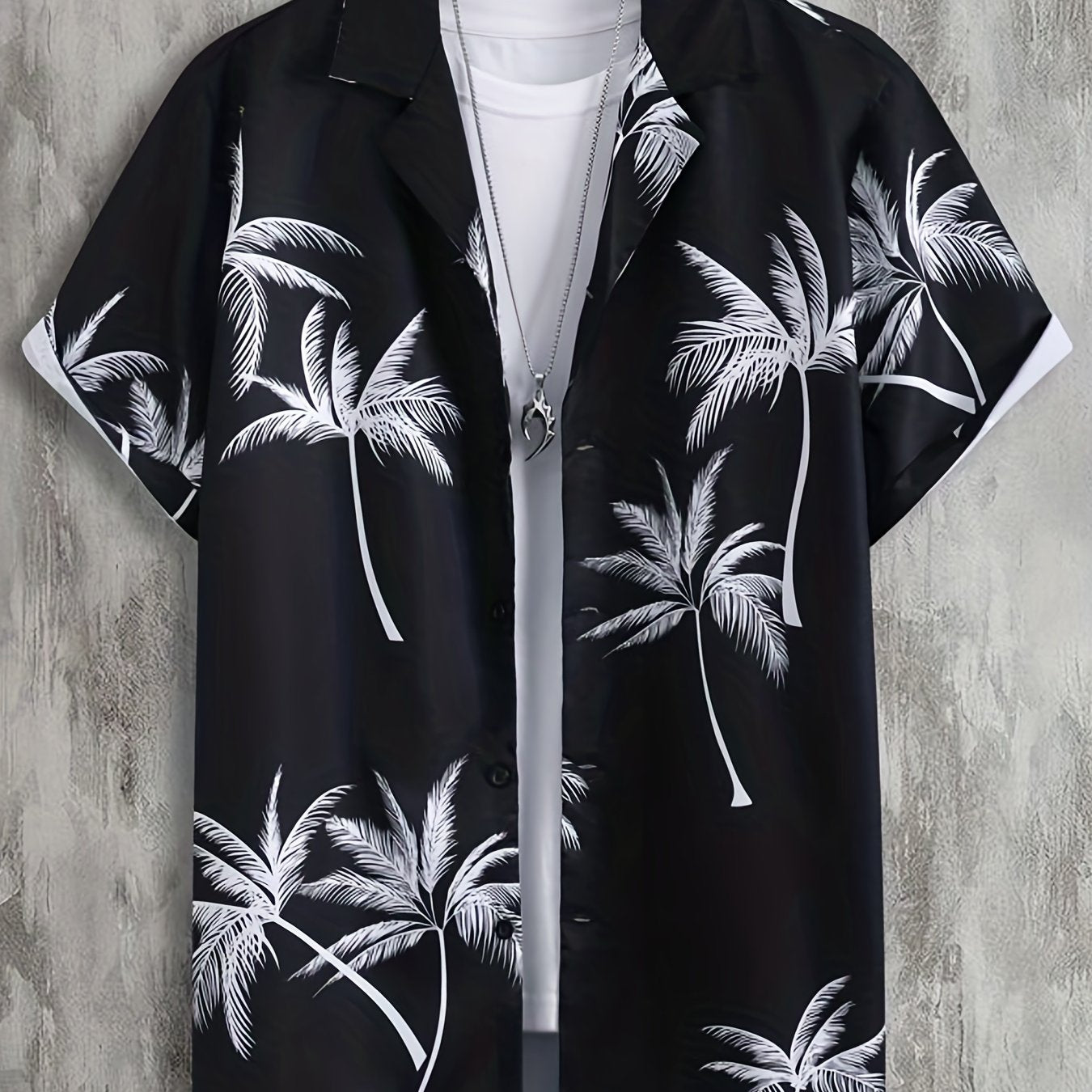 Coconut Tree Print Men's Casual Short Sleeve Shirt - Summer Vacation Resort Tops