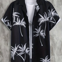 Coconut Tree Print Men's Casual Short Sleeve Shirt - Summer Vacation Resort Tops