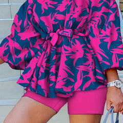 Allover Print Off Shoulder Top & Shorts Set
