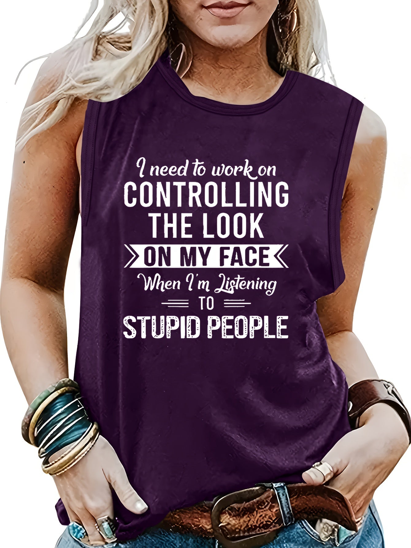 Letter Print Crew Neck Tank Top Summer Women's Clothing
