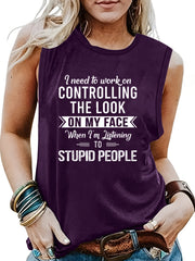 Letter Print Crew Neck Tank Top Summer Women's Clothing