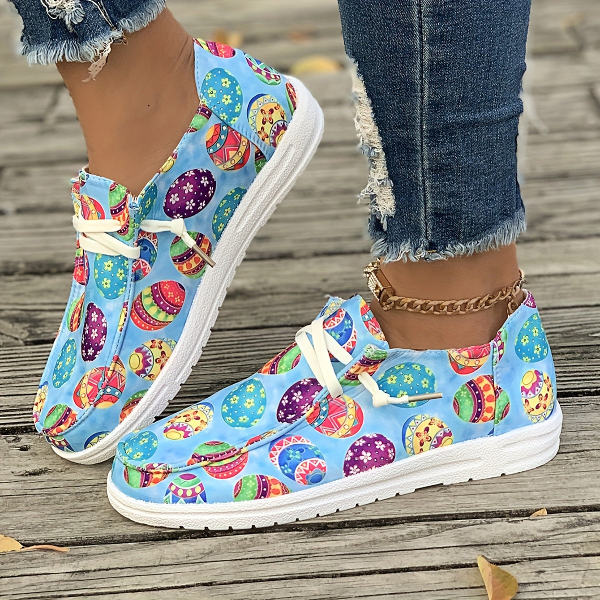 Colorful Pattern Breathable Flat Skate Shoes Lightweight Canvas
