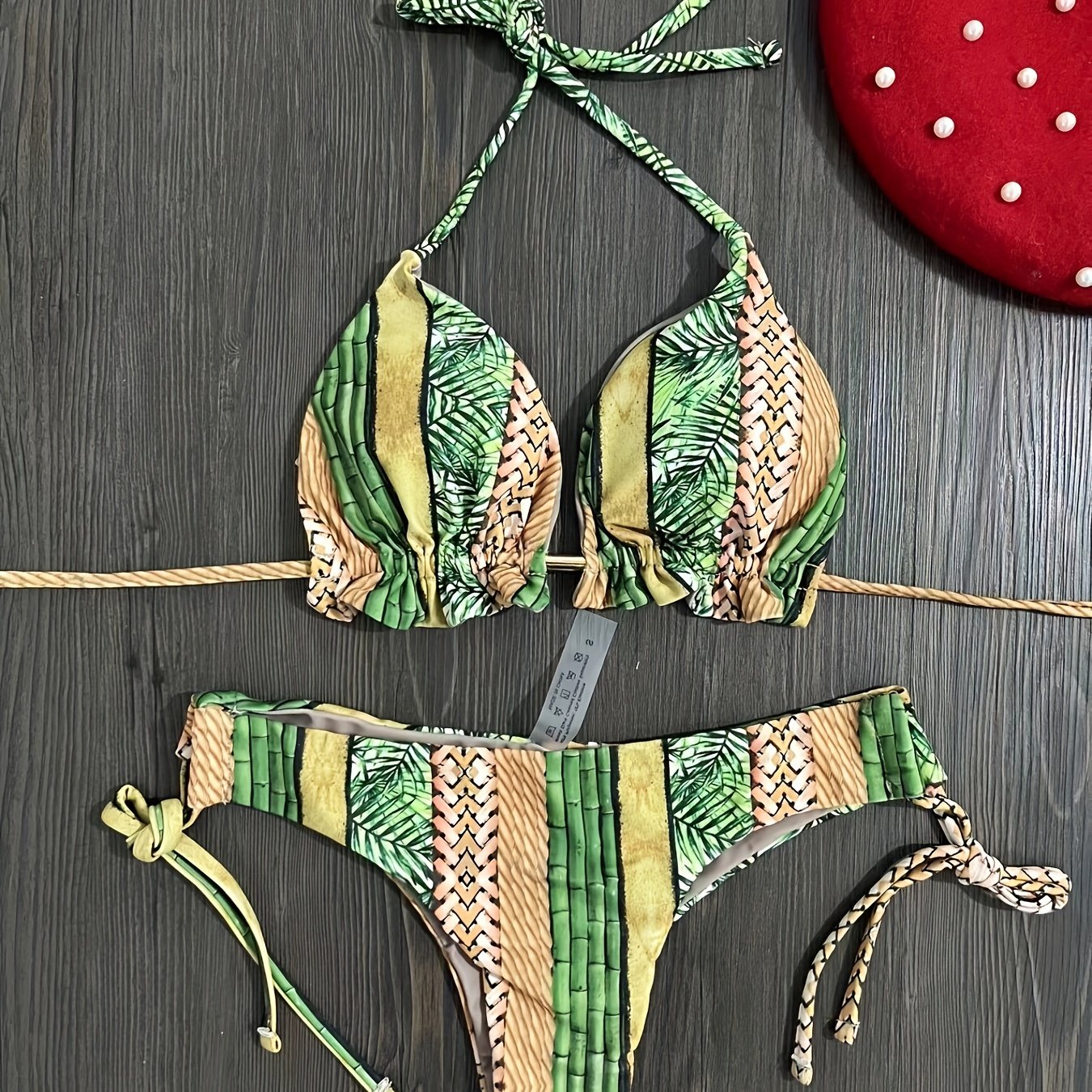 Colorblock Triangle Bikini Set Halter Neck High Cut Swimsuit