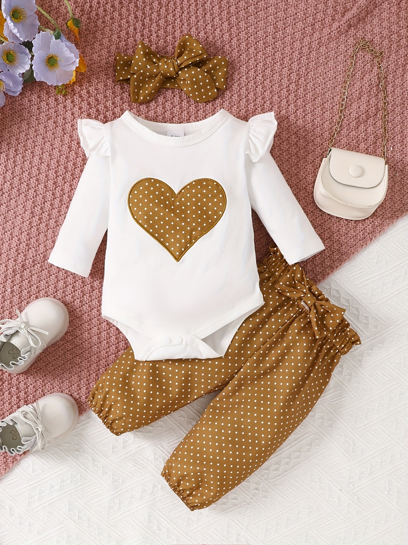 Lovely Baby Girls 4pcs Set Long Sleeve Polka Dot Outfit