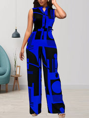 Graphic Print Sleeveless Jumpsuit V Neck Wide Leg Jumpsuit