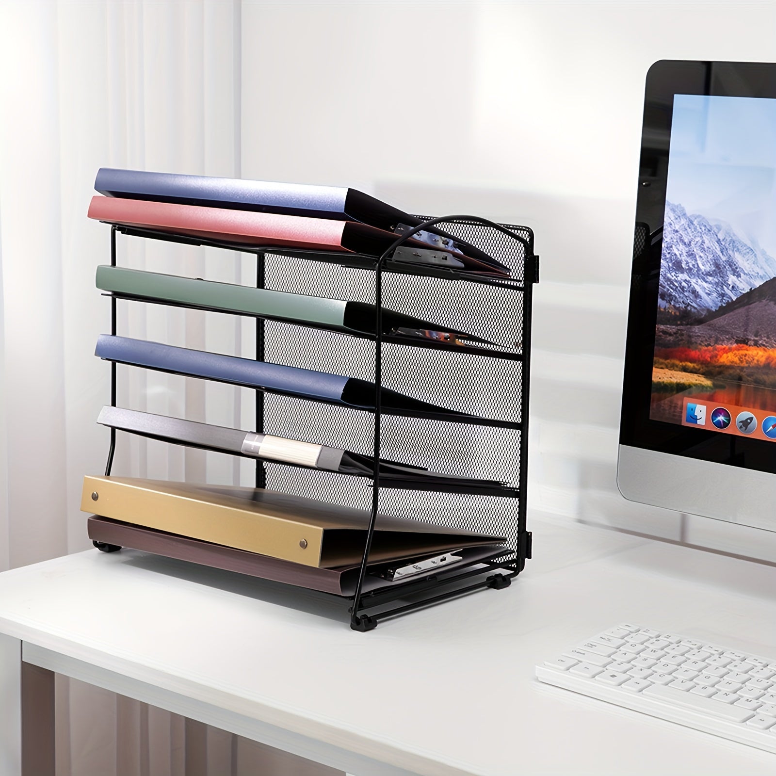 Iron 5 Layer Grid Desktop Tray Organizes Mail & Documents on Desks