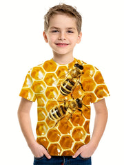 Boys' 3D Bee Print T Shirt Comfortable Crew Neck Short Sleeves