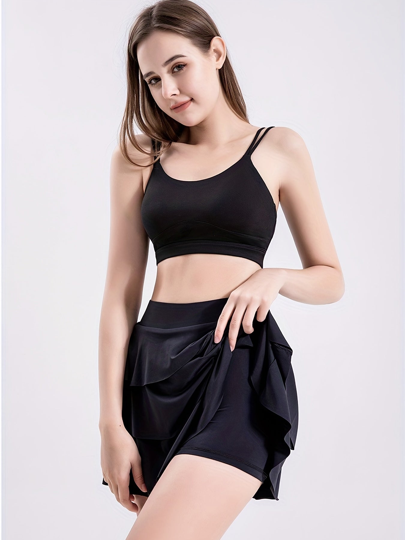 High Waisted Ruffle Tennis Skirt For Women With Pockets