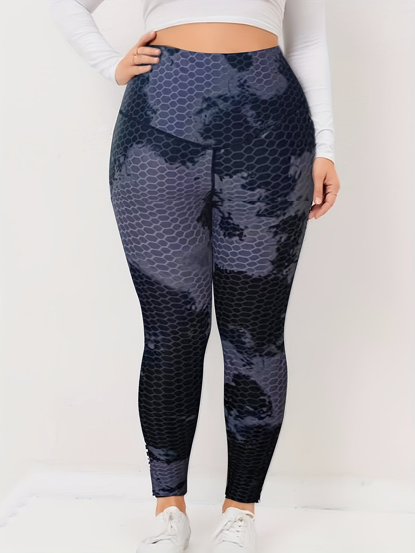 Tie Dye Bubble Textured Sports Leggings Wide Waistband