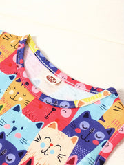 Toddler Girls Cat Graphic Princess Dress For Party Summer Clothes