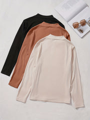 3 Pack Plus Size Ribbed Knit Long Sleeve Mock Neck Top Set