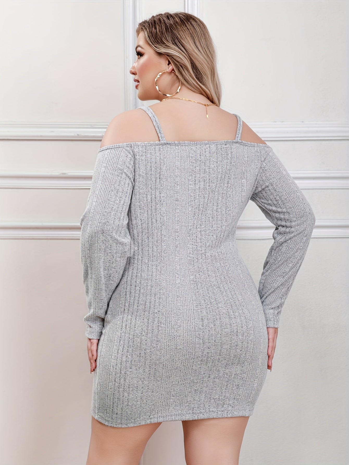 Sexy Sweater Dress Cold Shoulder Long Sleeve Slim Fit Sweater Dress