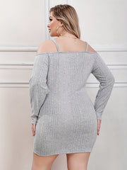 Sexy Sweater Dress Cold Shoulder Long Sleeve Slim Fit Sweater Dress