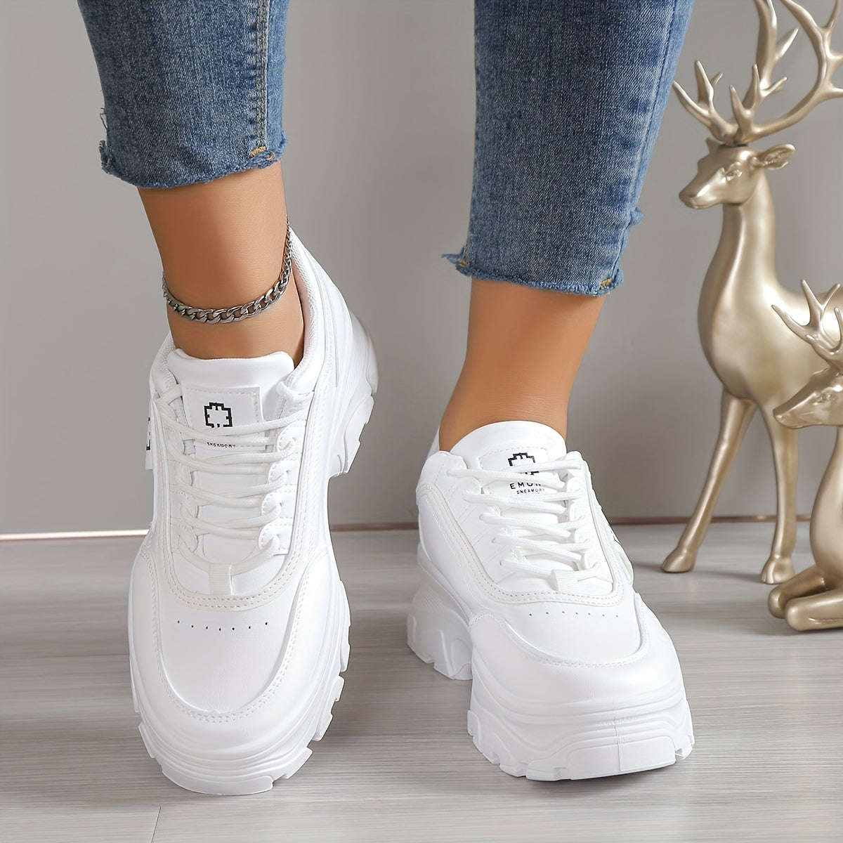 Women's Chunky Sneakers Low Top Platform Trainers Casual Round Toe