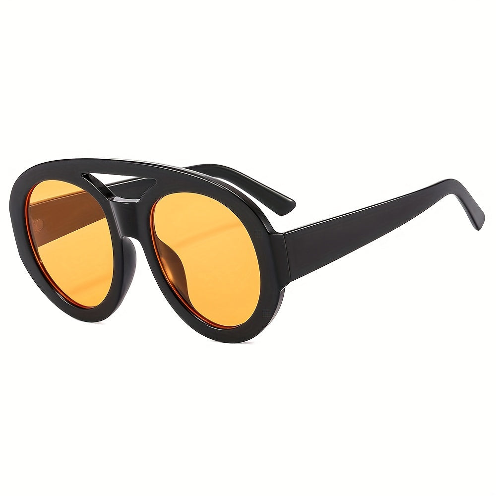 Men's Round Sun Glasses Double Beam Large Frame Sunglasses