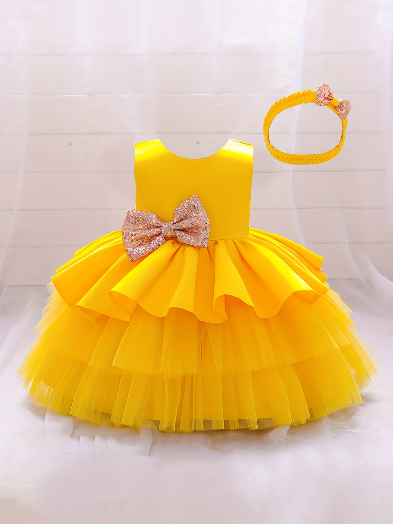 Girls Backless Mesh Puffy Big Bow Princess Dress