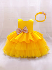 Girls Backless Mesh Puffy Big Bow Princess Dress