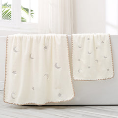 Set of 2 Embroidered Star Moon Towel Soft Absorbent Bath Towel