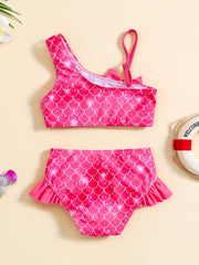 Baby Girls Mermaid One Shoulder Swimsuit Beach Outfit Set
