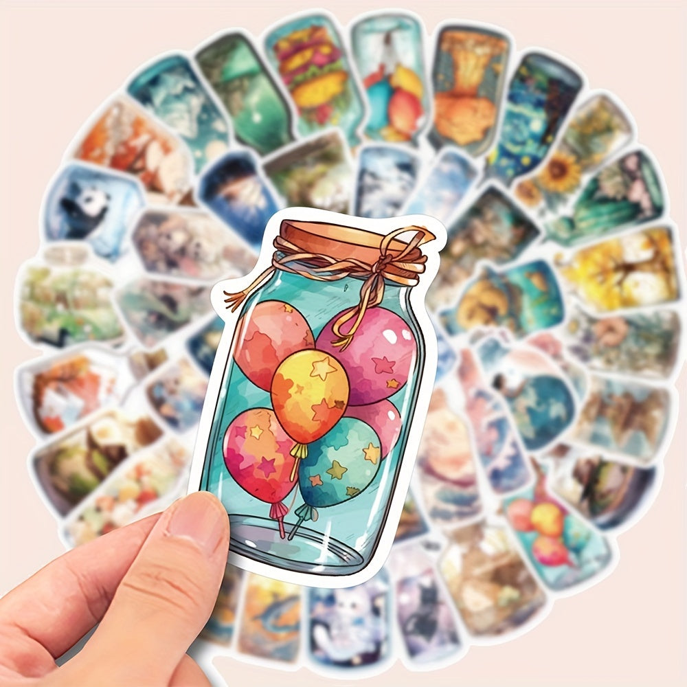 50pcs World In Bottle Sticker Decals Waterproof Vinyl Stickers Pack for Laptop
