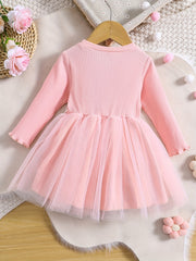 Baby Girls Mesh Dress with 3D Sunflower Decors