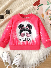 Cartoon Print Pink Pullover Top for Baby Girl