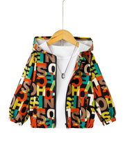Boys Letter Hooded Long Sleeves Zip Jacket