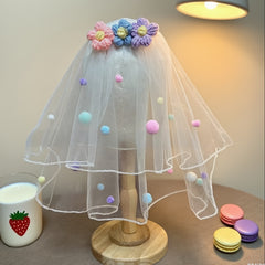 Colorful Pom Pom Ball Birthday Party Veil Headpiece