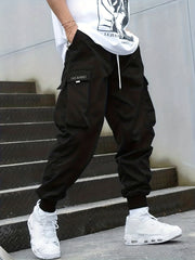 Men's Drawstring Cargo Pants Casual Outdoor Baggy Trousers