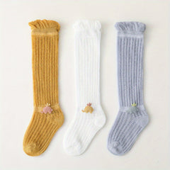 3 Pairs Baby Girls Over the Knee Long Socks Mesh Breathable Stockin