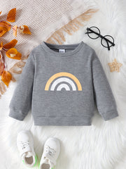 Unisex Rainbow Waffle Long Sleeve Pullover Top Crew Neck Blouse