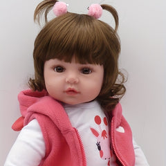 19" 48cm Soft Vinyl Reborn Doll Baby Girl Hairwig Pink Clothes Plush Giraffe Toy