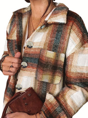 Plaid Patched Pocket Jacket Long Sleeve Spring Fall Women's Clothing