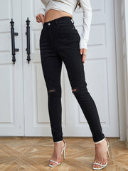 High Waist Ripped Skinny Jeans Slim Fit Denim Pants