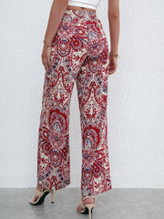 Boho Paisley Print Wide Leg Pants with Shirred Waist