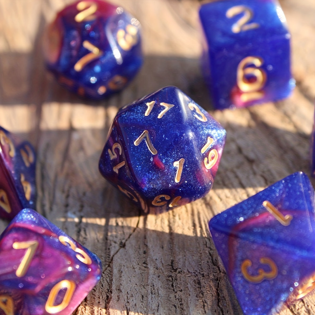7pcs Dark & Purple Starry Sky Dice Set for Party