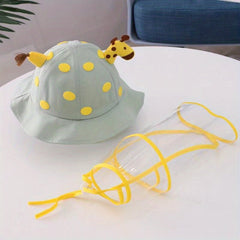 Kids Cartoon Giraffe Bucket Hat with Mask