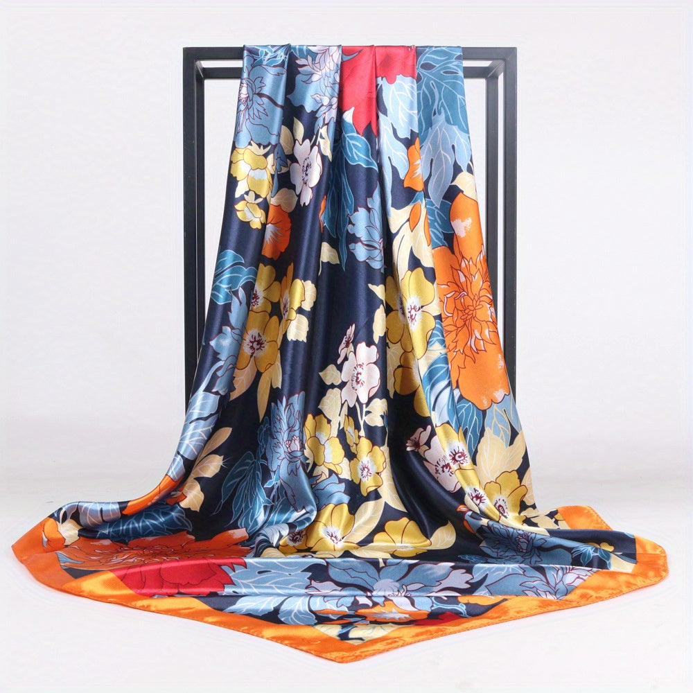 Silk Satin Square Scarf Printed Sunscreen Shawl Wrap Long Scarf