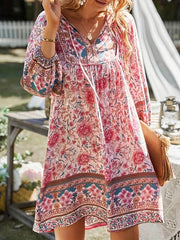 Floral Print Tie Neck Long Sleeve Dress