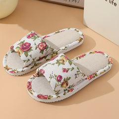 Floral Print Flat Slippers Open Toe Lightweight Casual Slides