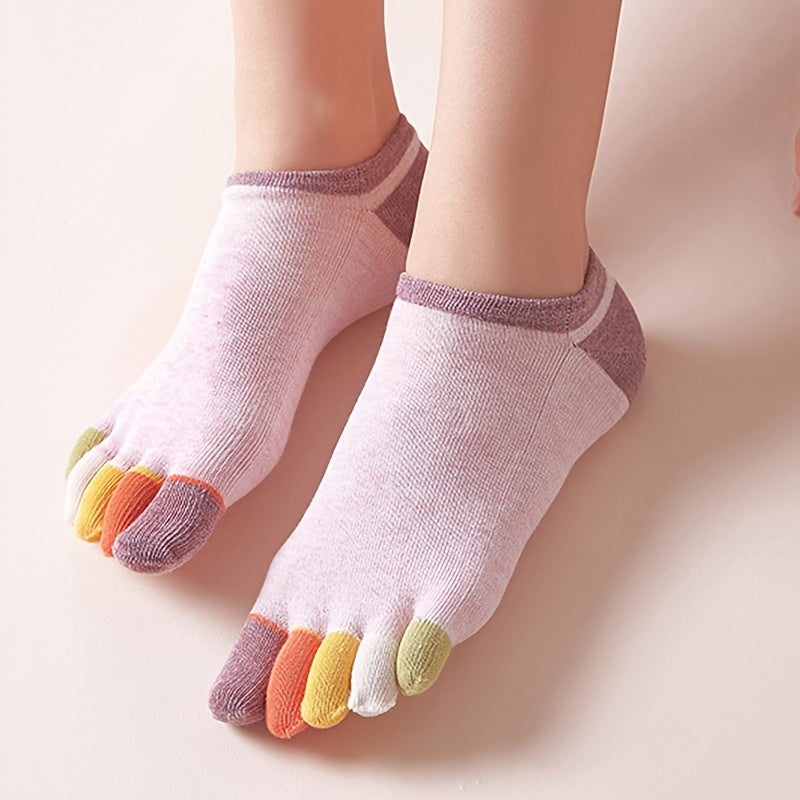 Colorblock Toe Socks for Women - Athletic Crew Five Finger Stockings
