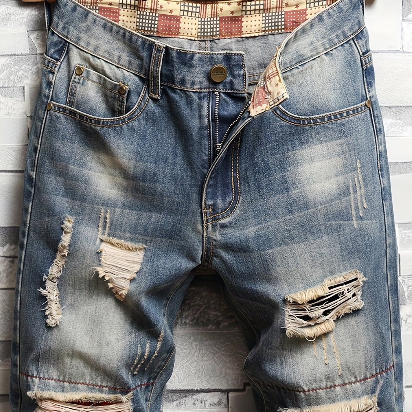 Men's Vintage Ripped Denim Jeans Light Shorts