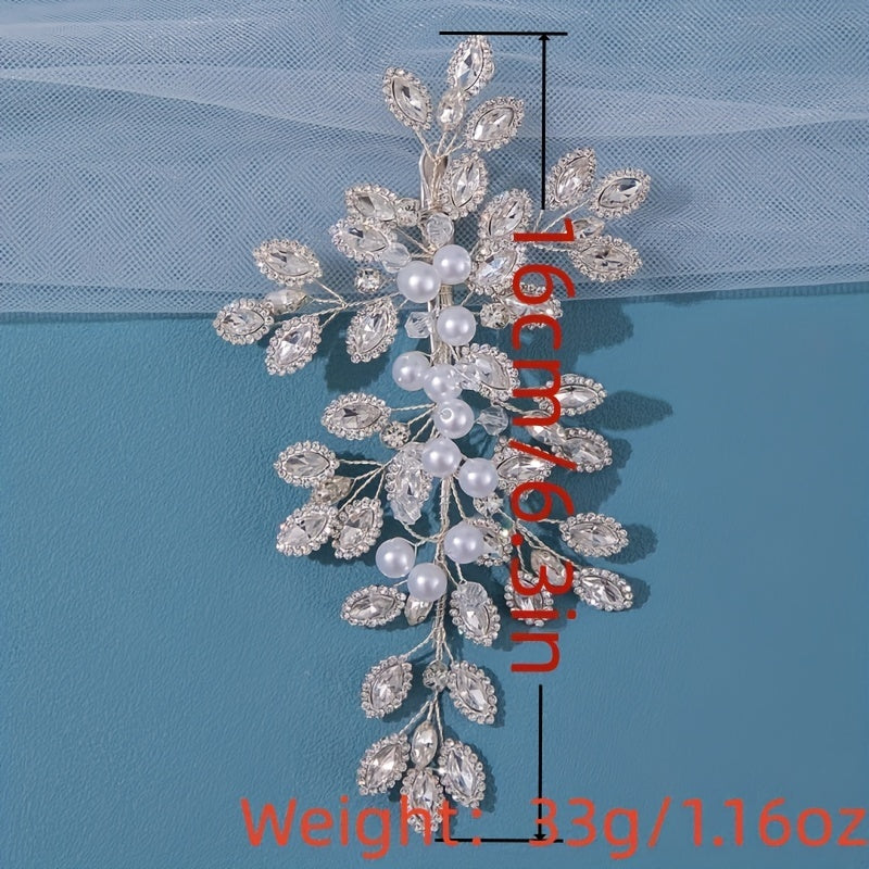 Faux Pearl Rhinestone Leaf Head Piece Hair Accessories