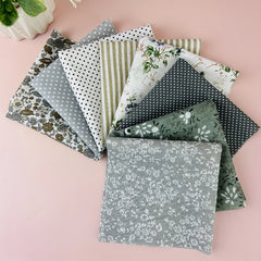 8pcs Gray Cotton Fabric Bundle Floral Sewing Supplies For Patchwork DIY