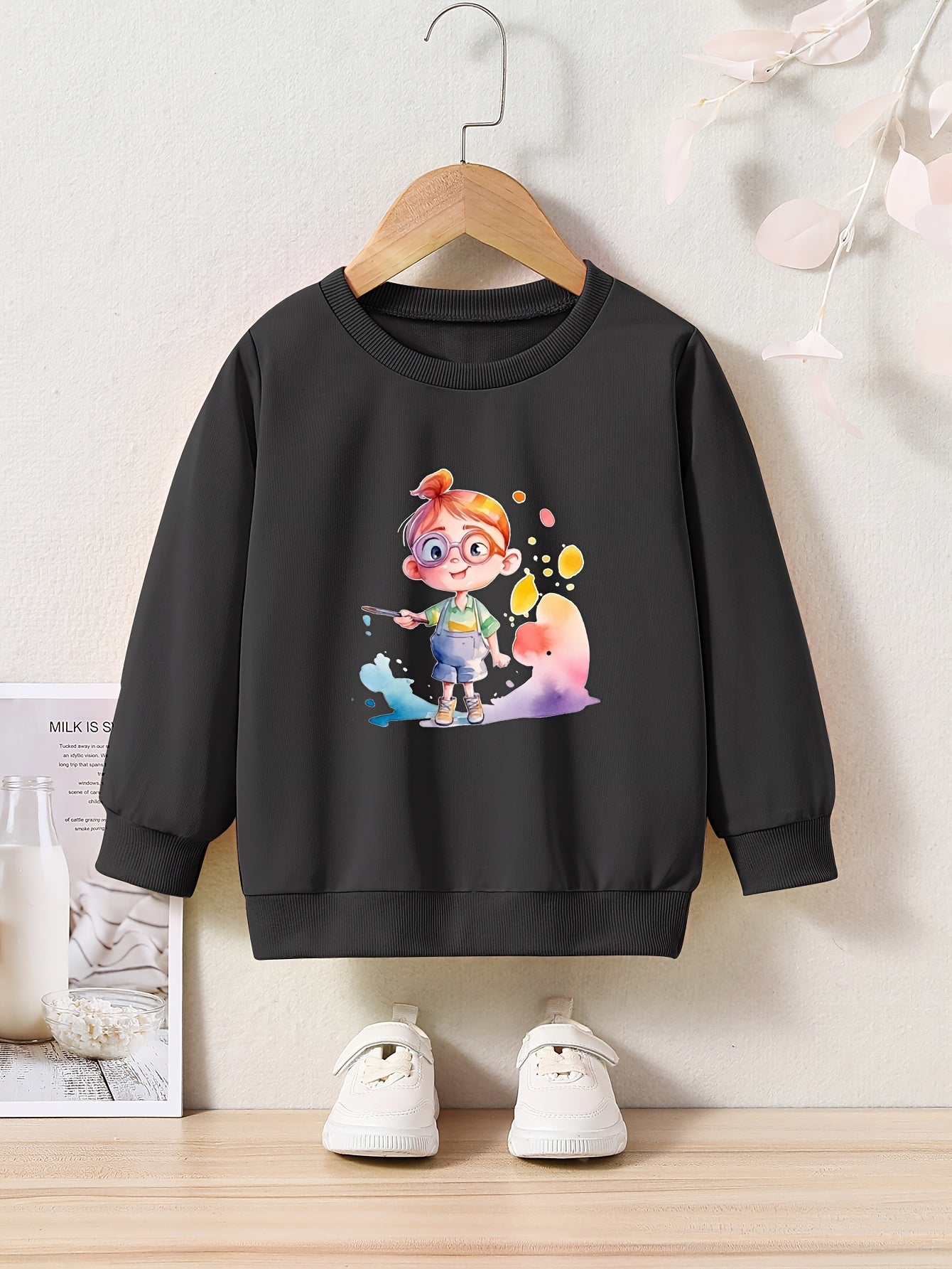 Toddler Cartoon Girl Print Long Sleeve Sports Sweatshirt