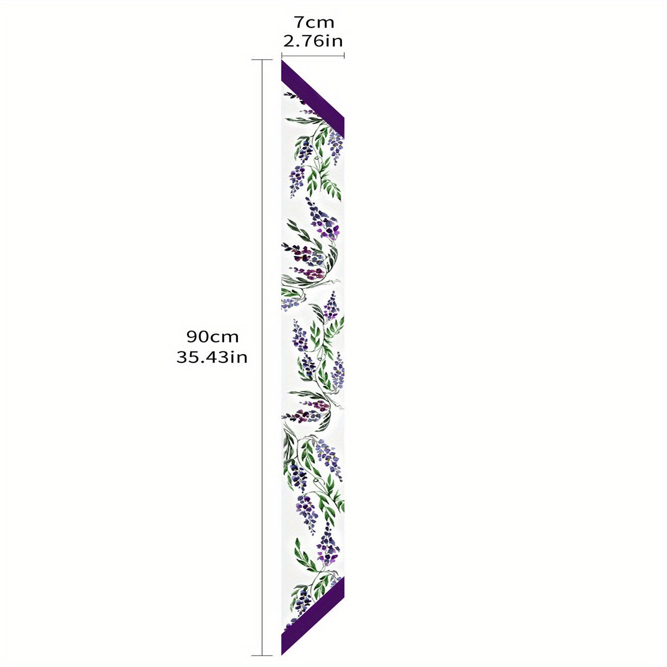 Purple Flower Print Skinny Scarf Silky Long Ribbon Neckerchief Satin