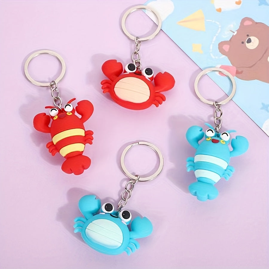 4pcs Ocean Cartoon Crab Lobster Doll Keychain Pendant Gift